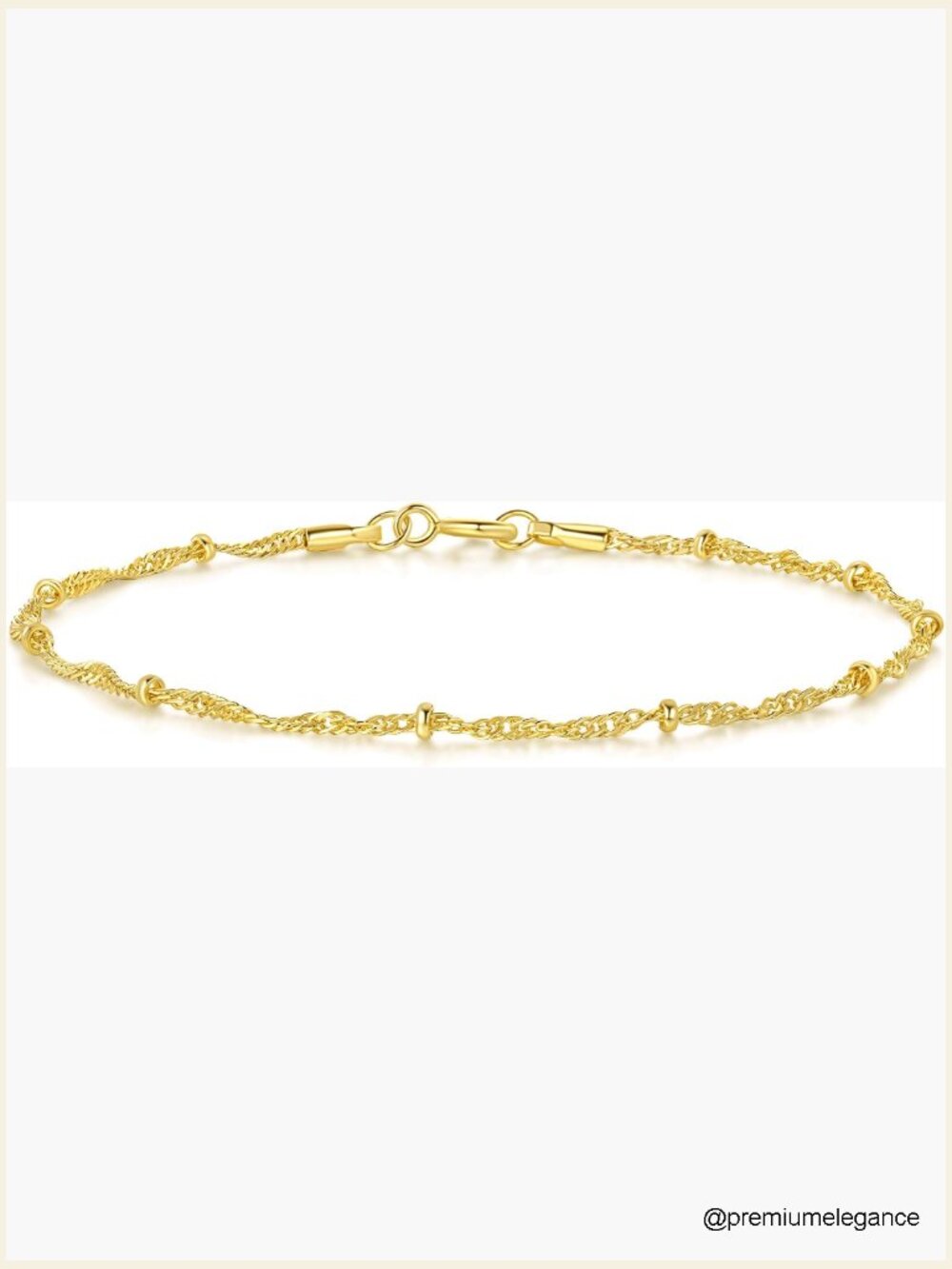 14K Gold Plated Singapore Twisted Bead Bracelet for Women